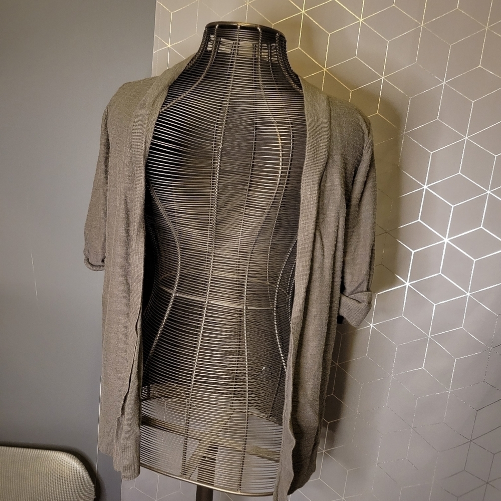 Mossimo Open front 3/4 sleeve Cardigan- gray/green with shell button